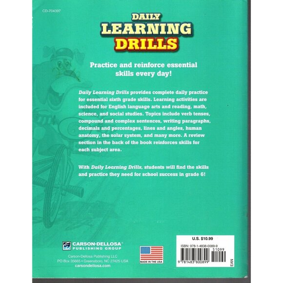 Daily Learning Drills Grade 6 Homeschool Math, Science, Social Studies - Picture 2 of 2